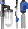 Three different views of a water filter and pump system components against a white background. Anteprima dell’immagine prodotto