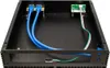An empty black computer case with internal cables and connectors. Produktbild-Vorschau