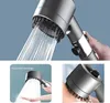 A collage of images showcasing a shower head with water spraying, a hand holding the shower head, and the shower head being used on skin. Anteprima dell’immagine prodotto