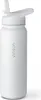 A white insulated water bottle with a straw lid, shown in a studio setting against a white background. Produktbild-Vorschau