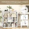 A white bookshelf filled with books and decorative items, placed in a room with a desk and a lamp. The image also includes instructional diagrams for safety. Podgląd zdjęcia produktu