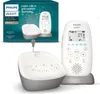 A Philips AVENT Audio Baby Monitor DECT Premium set, including the parent unit and the baby unit, displayed on a white background with its packaging in the background. Produktbild-Vorschau