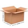 An open cardboard box with dimensions indicated by measurement lines and text. Produktbild-Vorschau