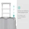 Close-up of a silver suitcase with a diagram and text explaining its adjustable telescopic handle. Anteprima dell’immagine prodotto