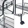 A collage of four close-up images showing different parts of a black metal rolling cart. Produktbild-Vorschau
