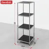 A three-shelf metal shelving unit with black shelves, shown in a studio setting with measurement indicators. Produktbild-Vorschau
