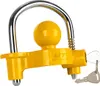 A yellow trailer hitch lock with a silver shackle and two keys. Produktbild-Vorschau