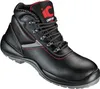 A black work boot with red stitching and laces, shown against a white background. Produktbild-Vorschau