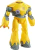 A yellow robot toy with gray accents and a purple circular detail on its chest. Produktbild-Vorschau