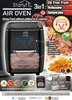 A marketing image for an air oven, showcasing its features and food cooked with it. Produktbild-Vorschau
