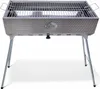 A silver charcoal grill with foldable legs is shown against a white background. Produktbild-Vorschau