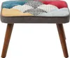 A stool with a patchwork fabric top and wooden legs, isolated on a white background. Podgląd zdjęcia produktu