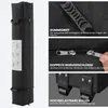 A collage of images showing details of a black tent bag, including its handle, zippers, and wheels, with German text descriptions. Produktbild-Vorschau