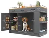 A dog is sitting inside a gray multi-functional cabinet with storage compartments and drawers. The cabinet has dimensions labeled on it. Anteprima dell’immagine prodotto