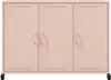 A pink metal sideboard with three doors and wheels. Anteprima dell’immagine prodotto