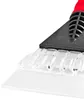 Close-up of the edge of an ice scraper, showing the clear plastic blade and the black handle attachment. Produktbild-Vorschau