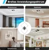 Collage showing different room applications of a modern geometric LED ceiling light. Produktbild-Vorschau