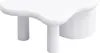A white, irregularly shaped coffee table with three cylindrical legs is shown against a white background. Voir les images du produit