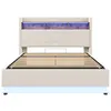 A beige upholstered bed frame with a tufted headboard and LED lighting. Náhled obrázku produktu