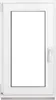 A white framed window with a clear glass pane, set against a white background. Produktbild-Vorschau
