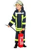 A child dressed as a firefighter holding a fire extinguisher. Produktbild-Vorschau