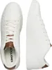 A top-down view of a pair of white sneakers. Voir les images du produit