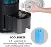 A hand is pouring water into a portable air cooler. Text below describes its features. Náhled obrázku produktu