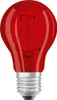 A red incandescent light bulb with a silver screw base against a white background. Produktbild-Vorschau
