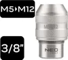A close-up studio shot of a metal drill chuck adapter with text labels. Anteprima dell’immagine prodotto