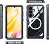 Multiple views of a black phone case with a clear back and a white ring for MagSafe. Produktbild-Vorschau