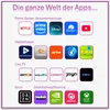 A collage of app logos categorized by media type. Produktbild-Vorschau