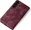 A close-up, angled view of a burgundy flip-style phone case. Produktbild-Vorschau