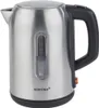 A stainless steel electric kettle with a black handle and a red power switch. Produktbild-Vorschau