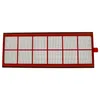 A rectangular air filter with a red frame and white grid pattern inside, set against a white background. Produktbild-Vorschau