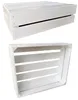 Two views of a white wooden crate against a white background. Produktbild-Vorschau