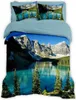 A bedding set with a mountain lake landscape print. Produktbild-Vorschau