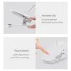 Collage of images showing features of a white clip-on lamp. Produktbild-Vorschau