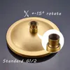 A close-up view of a brass shower head with text overlays indicating features. Náhled obrázku produktu
