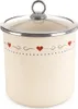 A cream-colored storage container with a decorative heart pattern and a glass lid. Produktbild-Vorschau