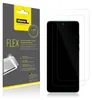 A product shot of a screen protector packaging and a smartphone with screen protectors applied. Produktbild-Vorschau