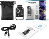 A collection of items related to a smartphone microscope, including the product packaging, the microscope itself, a carrying pouch, a USB cable, instructions, and a cleaning cloth. Produktbild-Vorschau