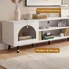 Meuble TV LEADZM avec éclairage RGB, double porte en verre, Voir les images du produit 8