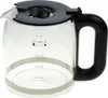A clear glass coffee pot with a black lid and handle. Produktbild-Vorschau