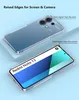 A clear phone case is shown on a light blue background, with text highlighting its protective features. Produktbild-Vorschau