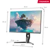 A gaming monitor with dimensions indicated by measurement lines and text. Voir les images du produit