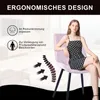 A woman is sitting on a chair, with text and graphics explaining ergonomic features. Voir les images du produit