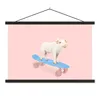 MuchoWow® Textilposter Schwein - Rosa - Skateboard - Blau - Produktbild-Vorschau 1