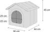 A diagram of a dog house with dimensions indicated by text and arrows. Produktbild-Vorschau
