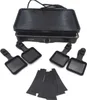 A black raclette grill with accompanying pans and spatulas is displayed against a white background. Voir les images du produit