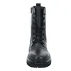 A front view of a black lace-up boot. Produktbild-Vorschau